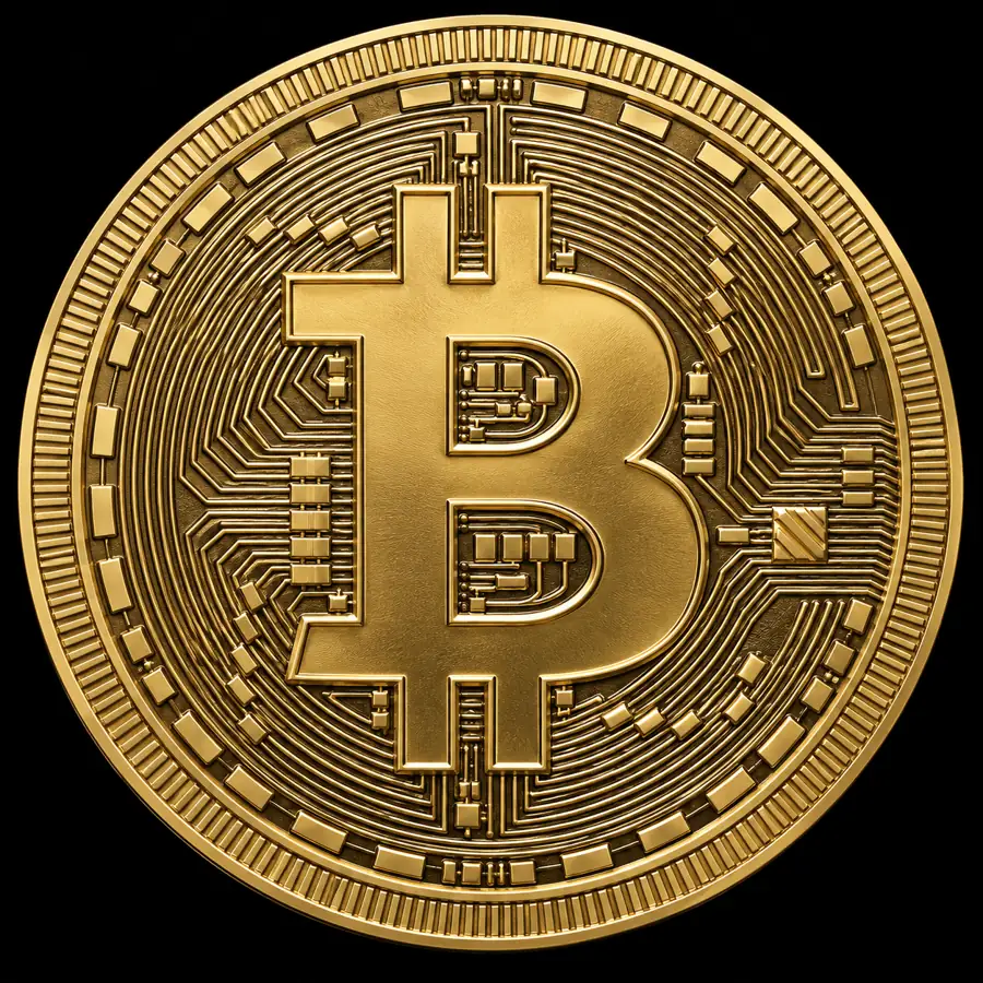 Goudkleurige Bitcoin munt, voorkant
